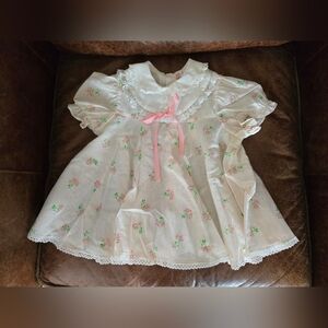Vintage Haddad Brothers Frilly Lace Baby Dress Dainty 24 Mo 70s 80s